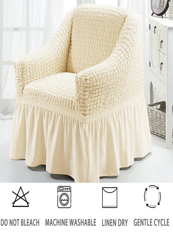 Jeloris Stretch Armchair Slipcover Easy Fitted Sofa Couch Cover with Skirt, Durable Washable Universal High Elastic Furniture Protector for Kids, Pets (Small, Off-White) - Image 4
